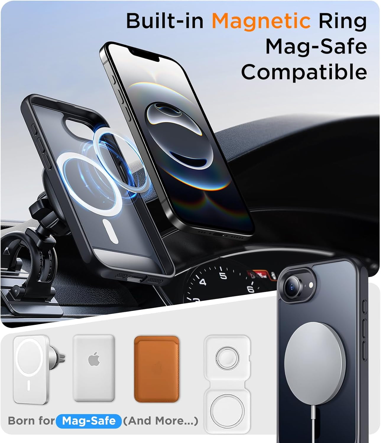 Magnetic Compatible with Iphone 16E Case, [Built-In Invisible Kickstand][Compatible with Magsafe][Military Grade Shockproof] Slim Translucent Matte Case for Iphone 16E 6.1" 2025