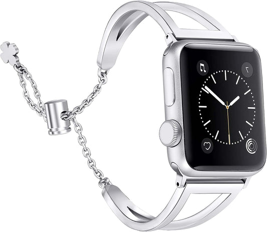 Stainless Steel Bands Compatible with Apple Watch Bands 38Mm 40Mm 41Mm 42Mm 44Mm 45Mm Iwatch Series 9/8/7/6/5/4/3/2/1/SE, Dressy Metal Bangle Bracelet Women