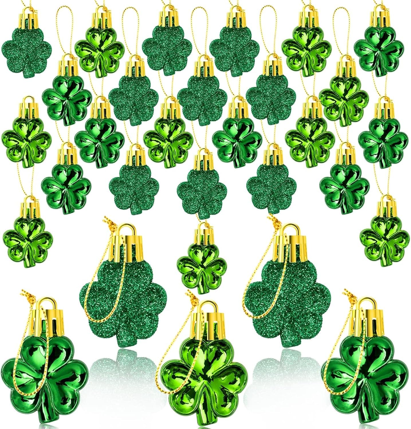 St. Patricks Day Decorations Shamrock Ornaments - 48Pcs Shamrock Clover Gold Coins Horseshoe Tree Ornaments for Spring Lucky Irish Day St Patrick'S Day Home Table Tree Party Hanging Decorations