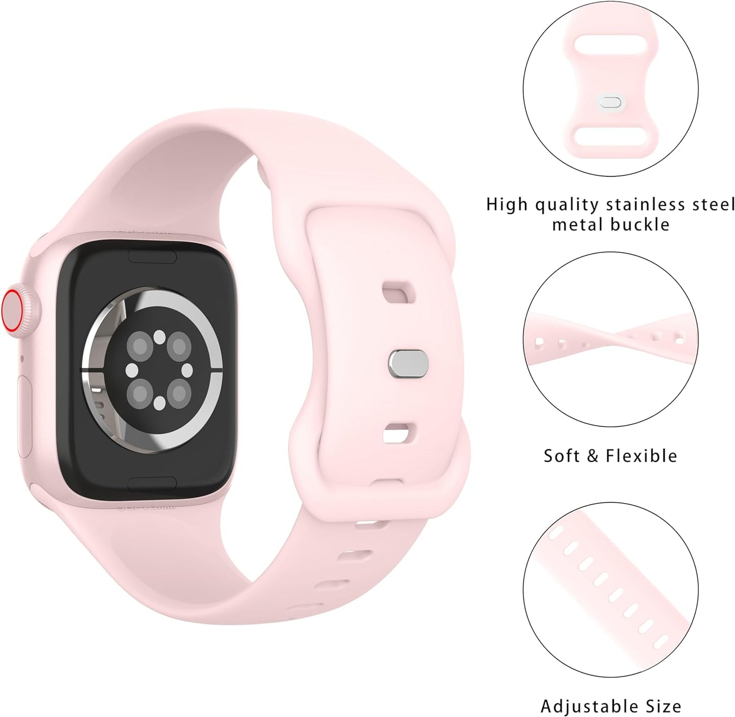 Sport Bands Compatible with Apple Watch Band 38Mm 40Mm 41Mm 42Mm 44Mm 45Mm 49Mm Women Men,Soft Silicone Strap for Iwatch Series Ultra 9 8 7 6 5 4 3 2 1 SE Pink Sand