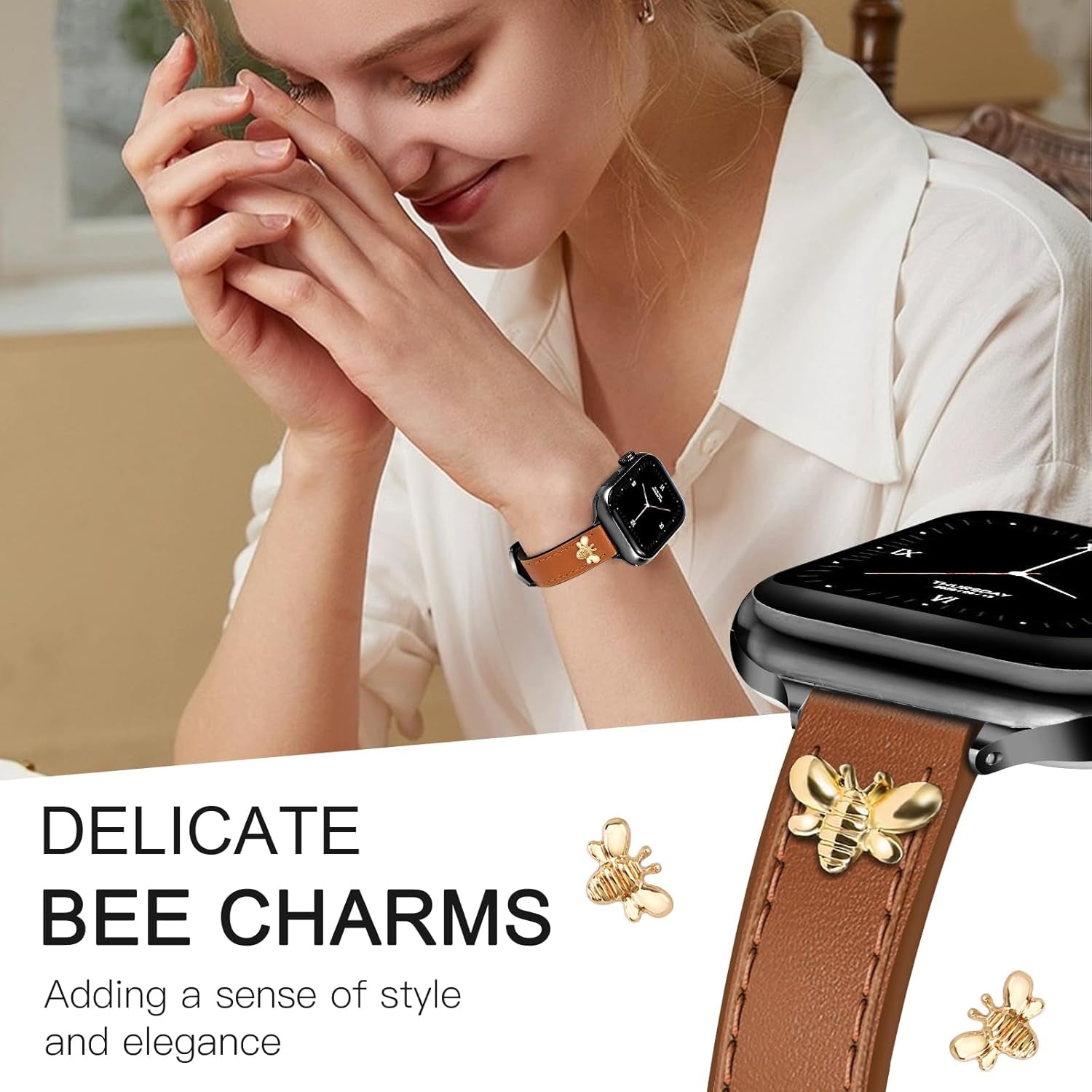 Elegant Slim Leather Bands Boho Beaded Watch Band Bundle Compatible with Apple Watch 38Mm 40Mm 41Mm 42Mm 44Mm 46Mm 45Mm 49Mm Women for Iwatch Series 10/9/8/7/6/5/4/3/2/1/Se/Ultra