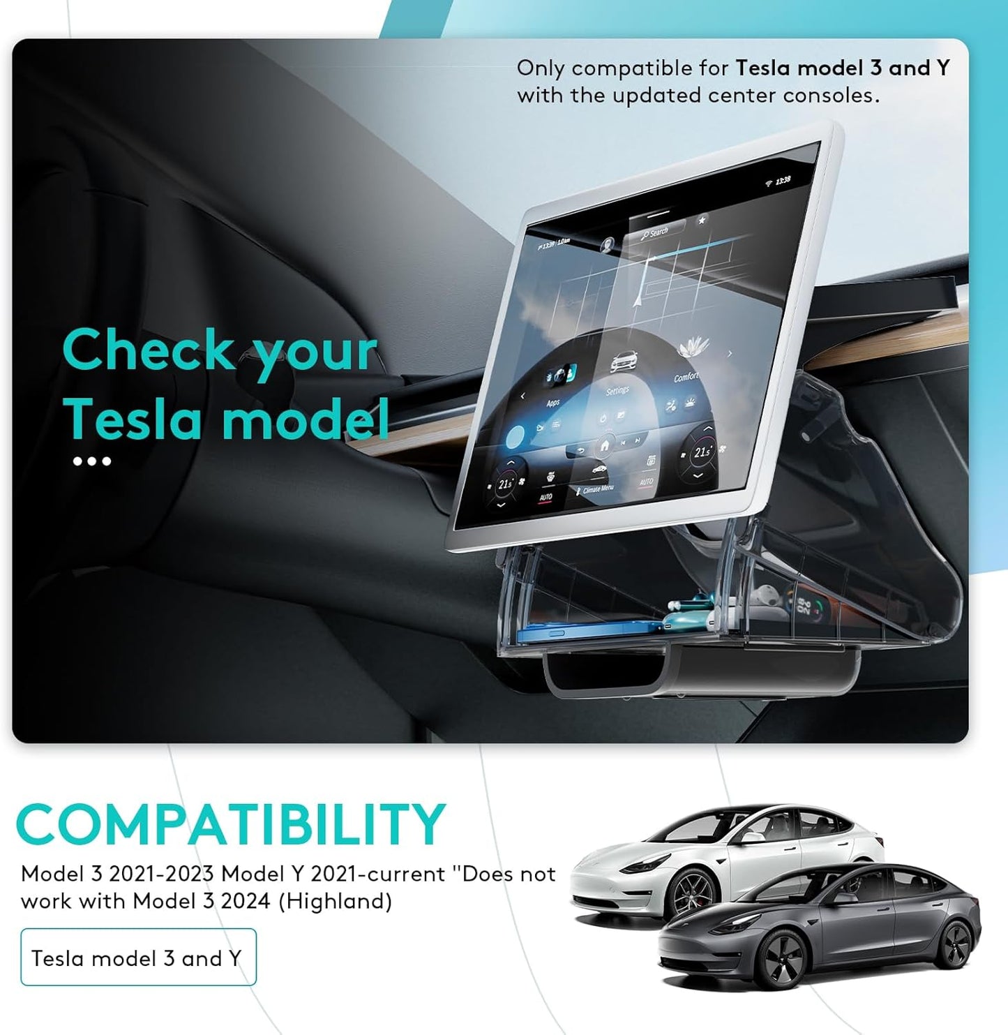 Open and Close Tesla under Screen Storage - Magnetic Storage Box for Tesla Model 3 2023-2021 Model Y Accessories 2024-2020 [Not Fit 2024 Model 3 Highland]