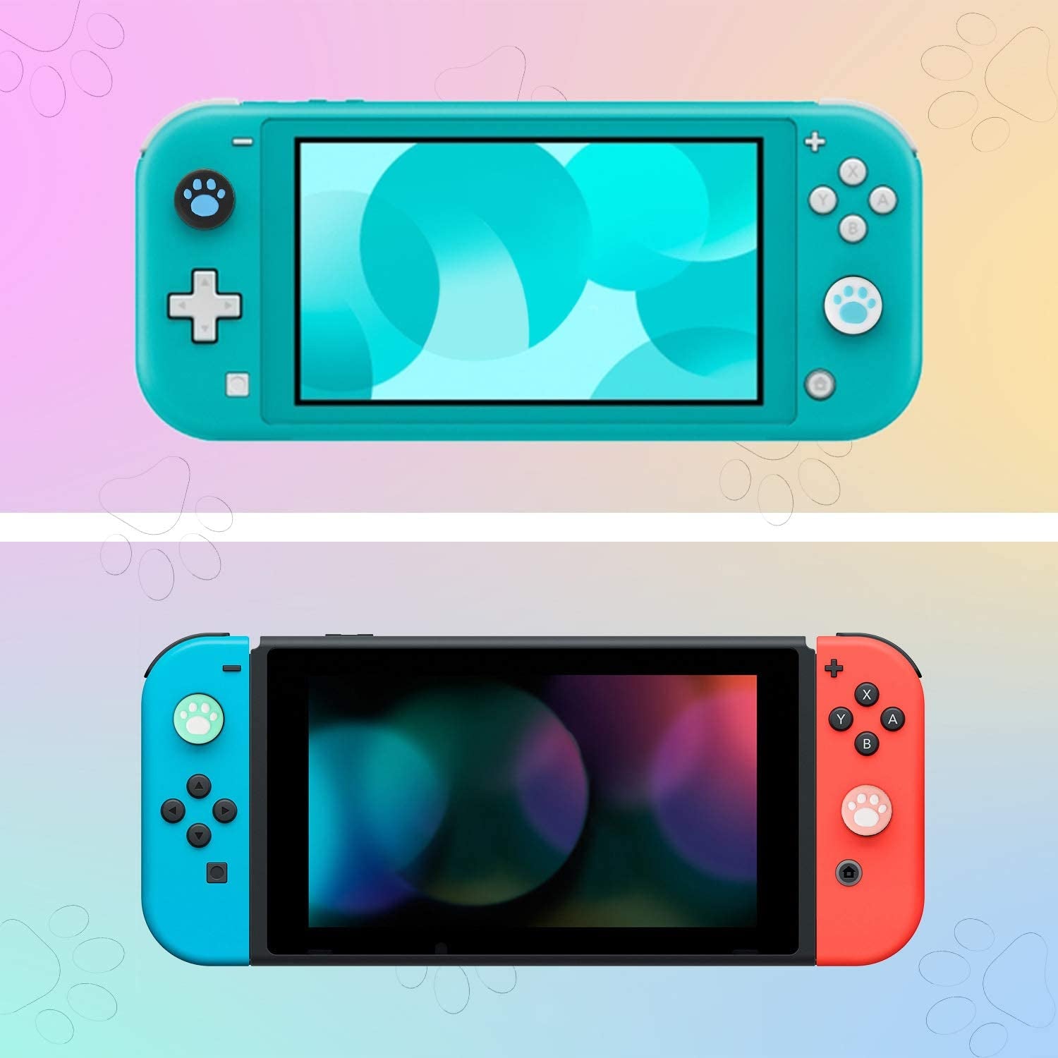 28 Pieces Replacement Cute Cat Claw Design Thumb Grip Caps Thumb Grips Analog Stick Cover Joystick Cap Soft Silicone Cover Compatible with Nintendo Switch, Switch Lite and Joy Con Controller