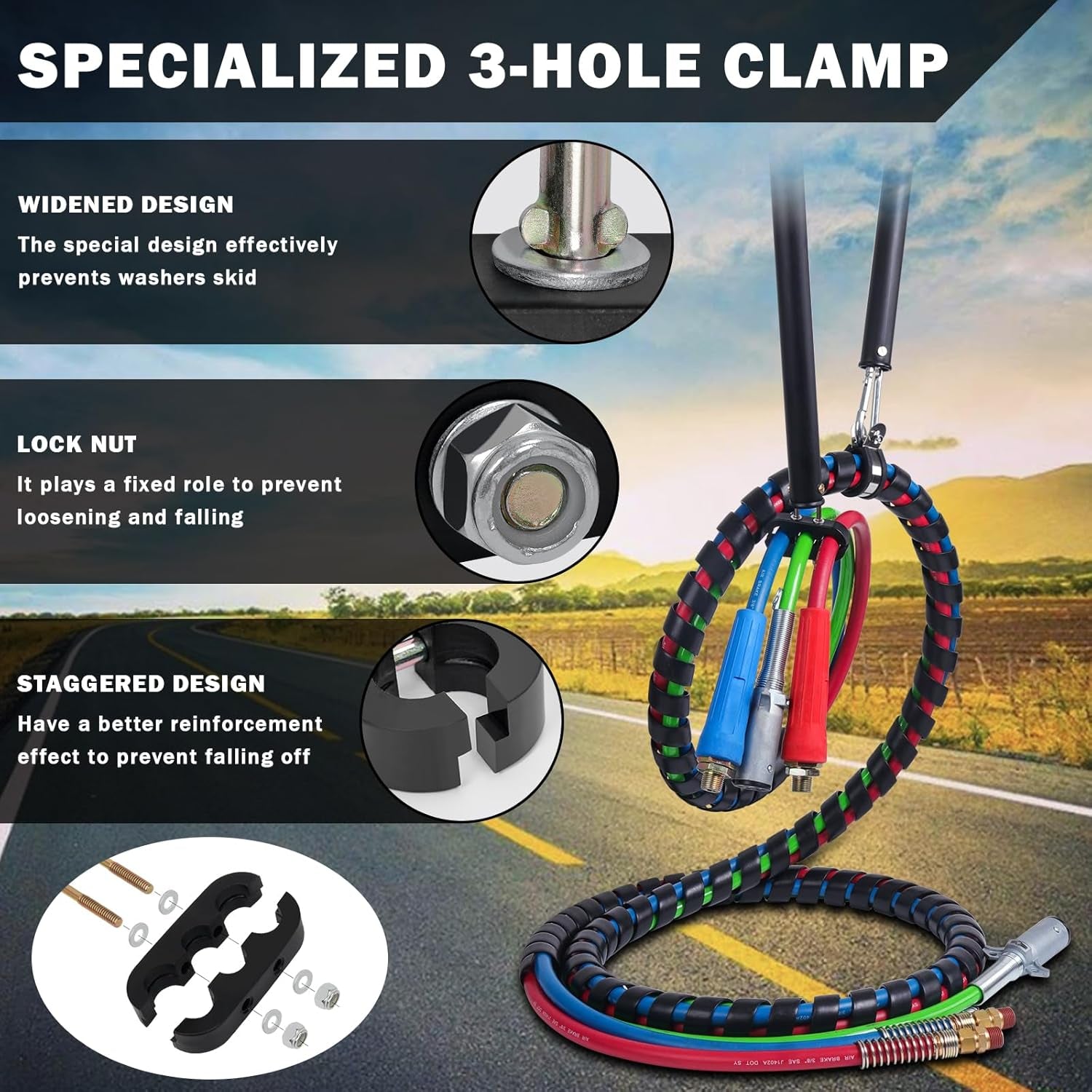 2 PCS 16" Single Tender Spring Kits with 3In1 Hose Holder and 3-Hole Clamp Heavy Duty Tender Spring for Semi Truck Air Lines Kit with 2 Style Air Line Holders for Truck Trailer Tractor