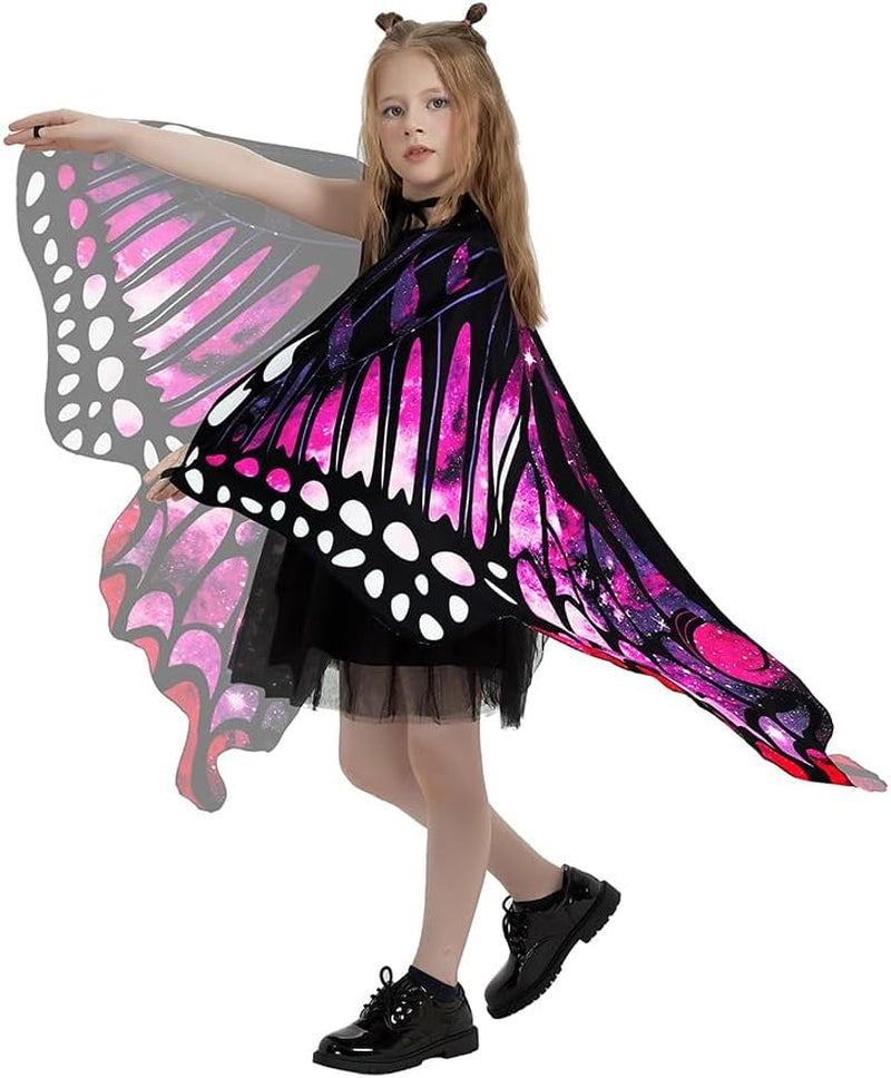 Butterfly Wings for Girls, Butterfly Costume Blue Purple, Fairy Wings Shawl, Halloween Costumes for Kids