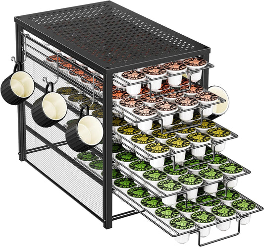 5 Tier Coffee Pod Holder for K Cup, 160 Pod Pack Capacity Rack, Metal, Black