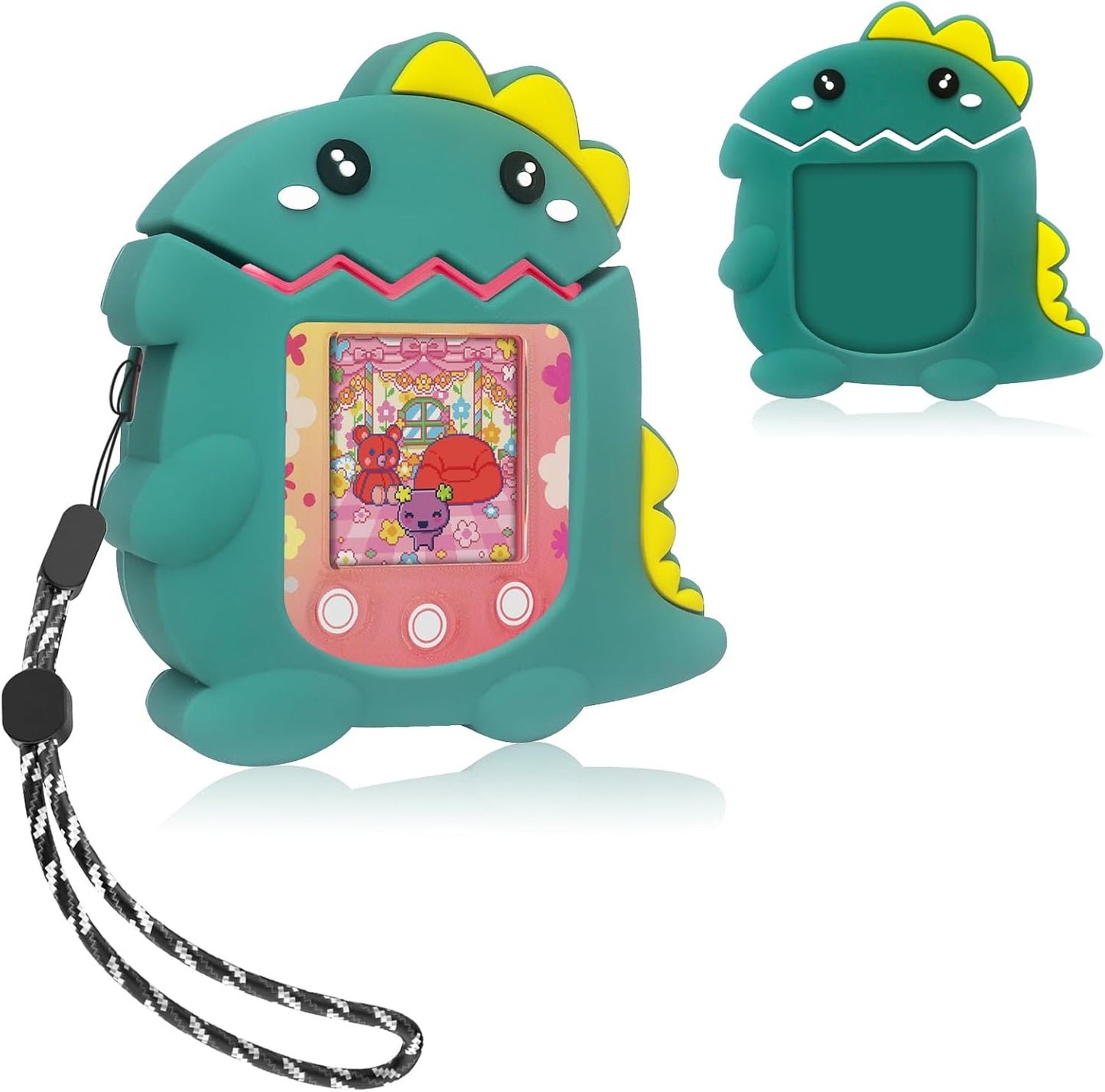 Silicone Case Compatible with Tamagotchi Pix Virtual Pet Game Machine Case, Silicone Interactive Virtual Pet Game Machine Cute Cartoon Cow Protectoive Cover with Lanyard Accessories (White) ZOUSA