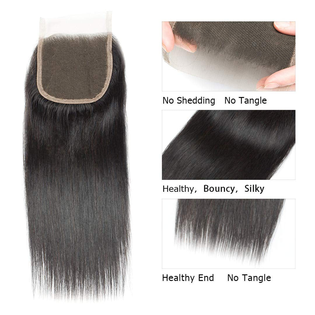 Straight Lace Closure Human Hair 4X4 HD Lace Closure 10 Inch Unprocessed Brazilian Virgin Hair Lace Frontal Free Part Closure 100% Human Hair Extensions for Black Women Pre Plucked Natural Black