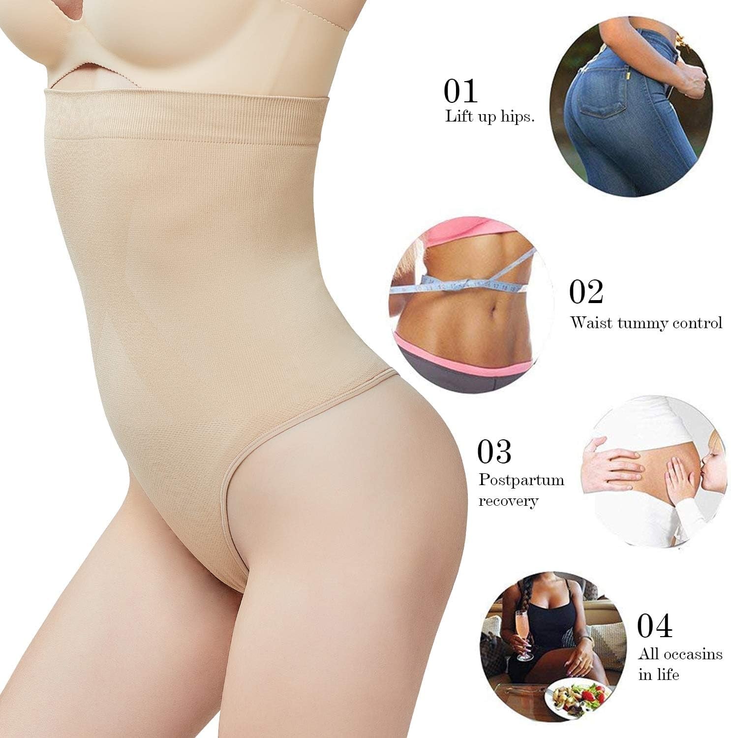 Women'S High-Waist Seamless Body Shaper Briefs Firm Control Tummy Thong Shapewear Panties Girdle Underwear