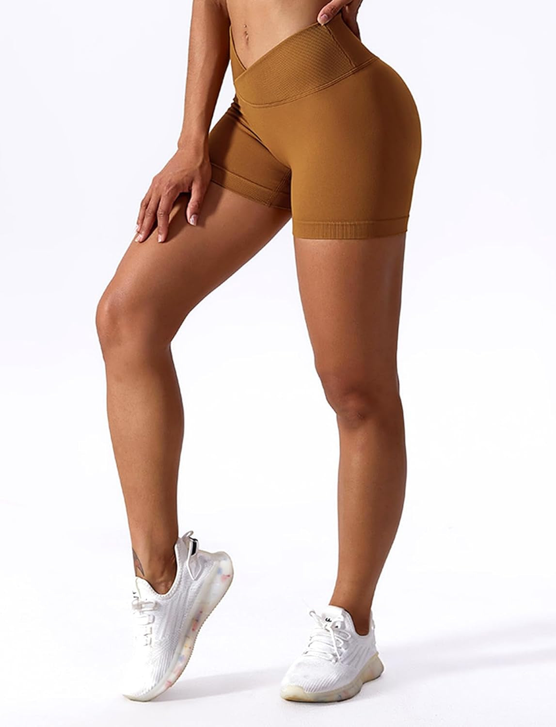 V Cross Waist Scrunch Workout Shorts for Women - 3.5 Inch High Waisted Booty Contour Gym Yoga Shorts