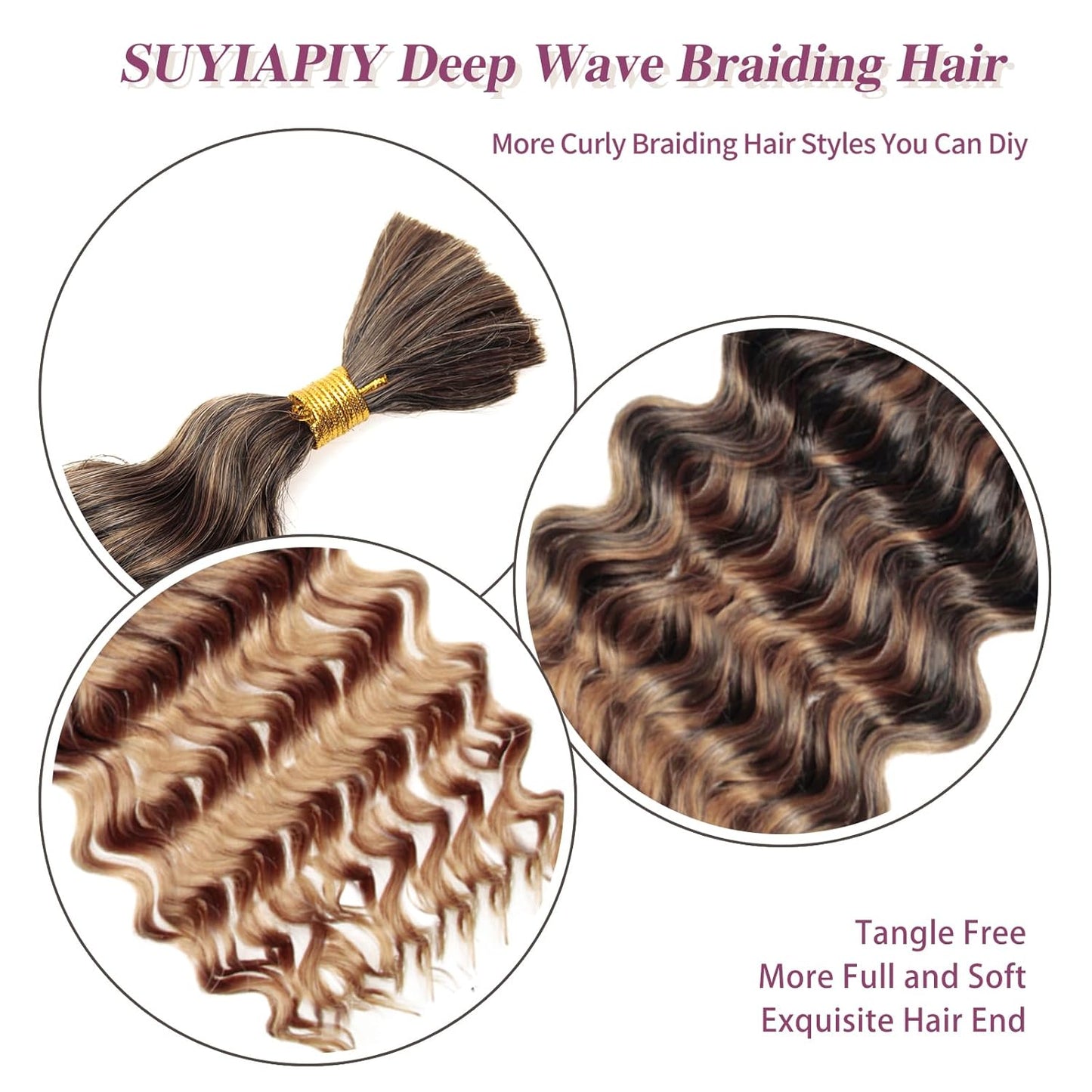 Curly Braiding Hair Deep Water Wave Braiding Hair Boho Hair for Braiding No Weft 100G Wet and Wavy Braiding Hair Extensions for Black Women(1B/27#, 18 Inch)