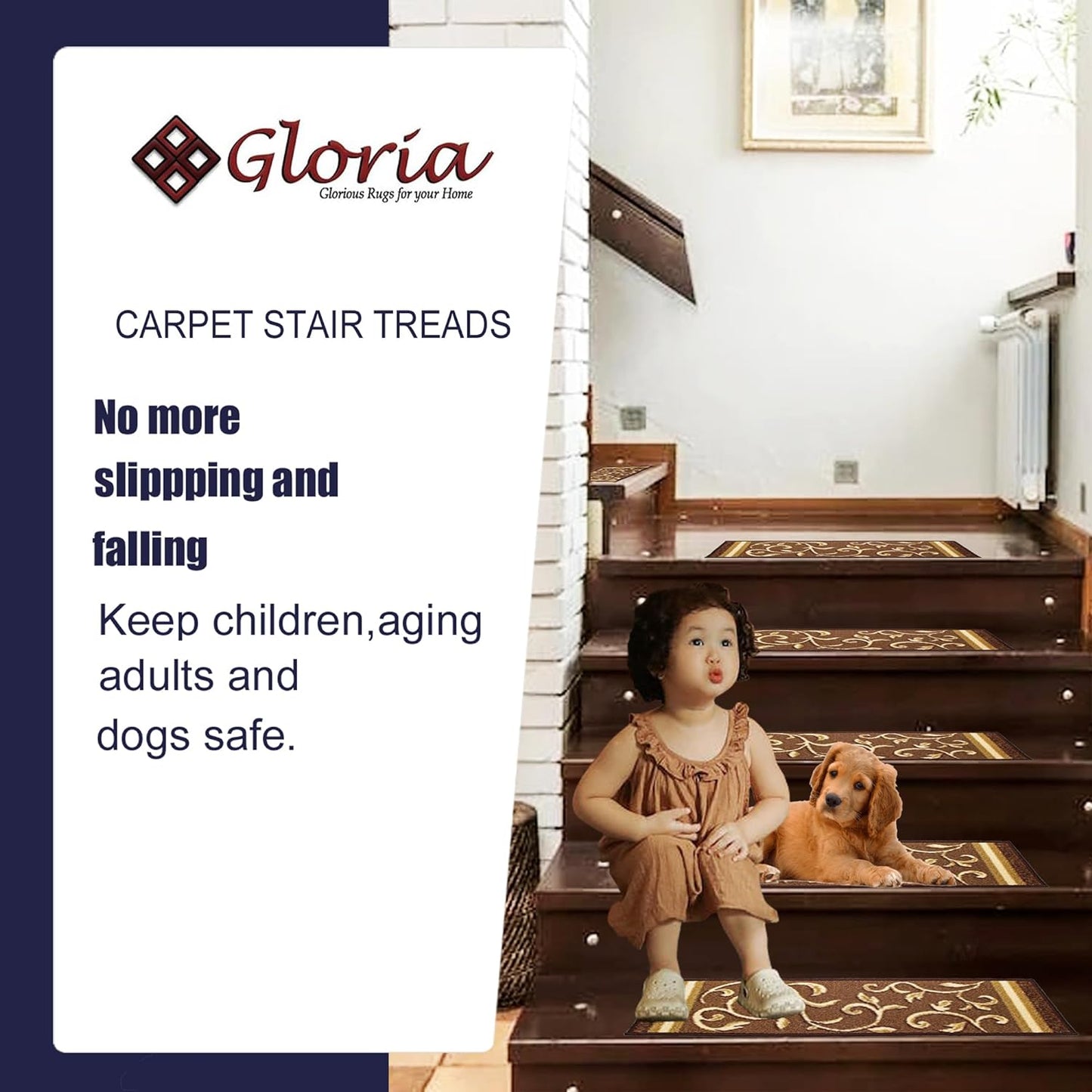 Rug Non-Slip Rubber Back Carpet Stair Treads - Skid Resistant Stair Mats (8.5" X 26") (7, 1923)