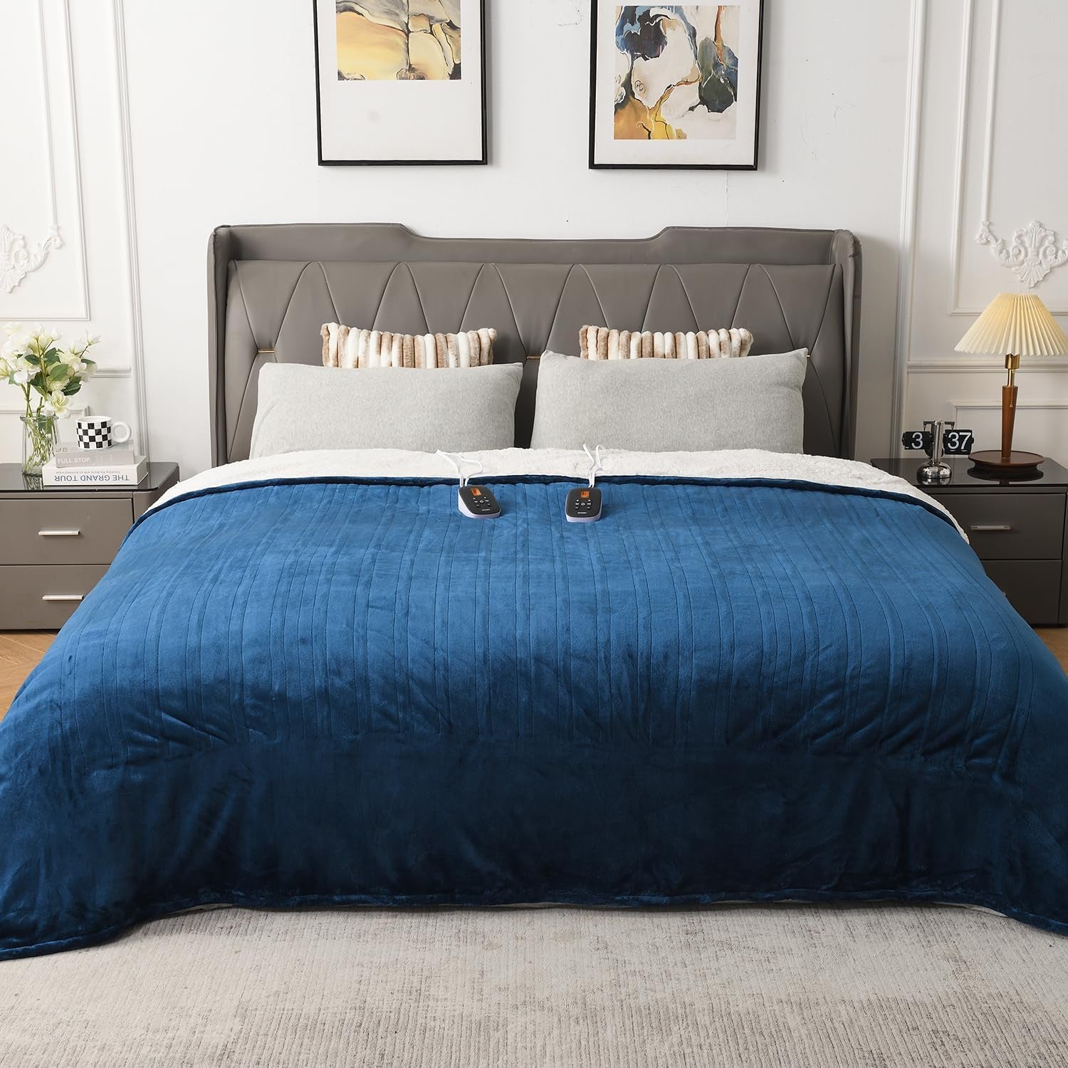 [5 Year Warranty Heated Blanket King Size, Dual Control, Electric Blanket 90"X 100", Double-Sided Faux Fur&Sherpa, Overheat Protection, 10 Heating Levels & 12H Auto Off, CPF, Home Office