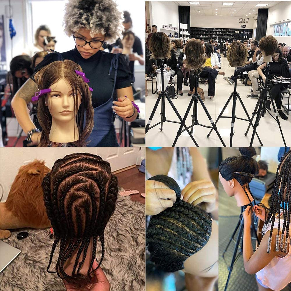Mannequin Head 100% Real Hair for Cosmetology Manikin 16 Inch Doll Head Hairdresser Hairstylist Training Practice Styling Braiding Styling Curling Coiling Display Cosmetology with Stand