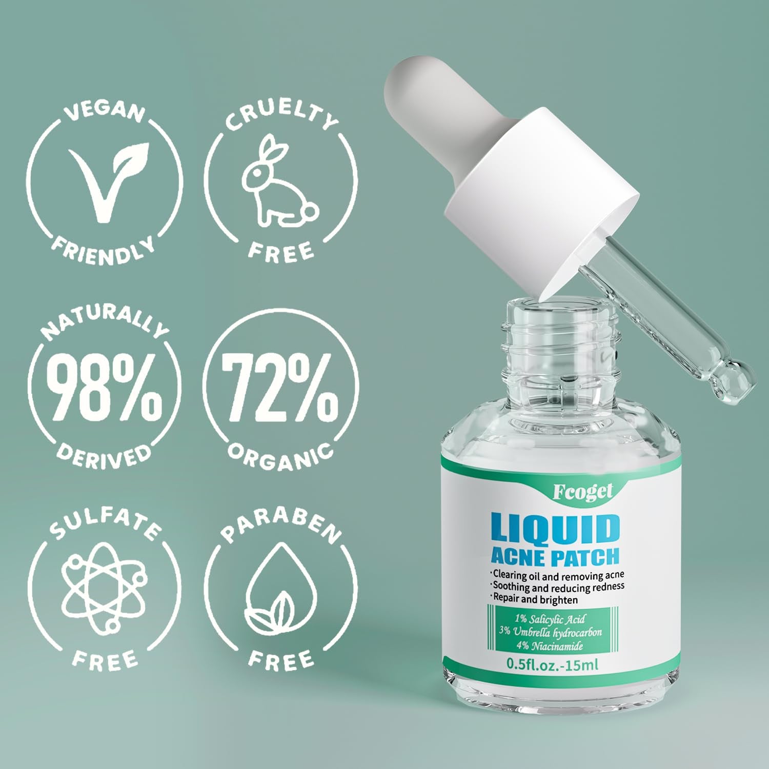 Acne Spot Treatment Serum for Face, with 2% Salicylic Acid & 4% Niacinamide Face Serum, Liquid Pimple Patch for Acne Prone Skin, Soothing Redness, Clearing Oil Skin Care for Teens & Adults