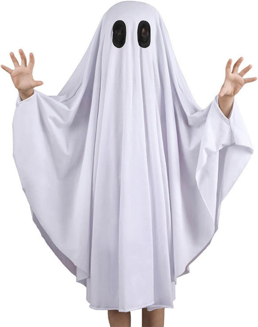 Unisex Kid Ghost Costume Girl Halloween Fancy Dress Cosplay Boy White Boo Ghost Cloak Child Spooky Trick-Or-Treating(White,M)