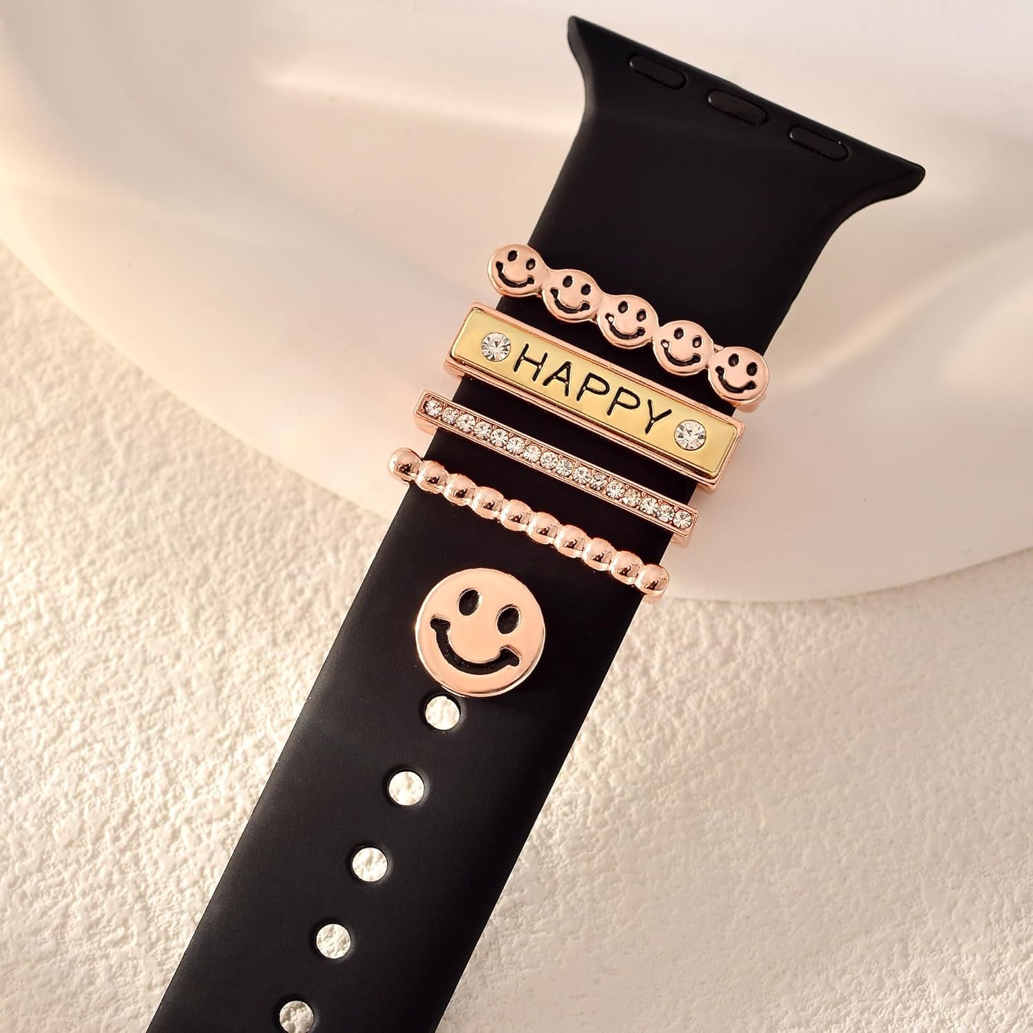 5Pcs Rhinestone Watch Strap Charms Watchband Ring Loops Watch Band Decor Studs Decorative Charm for Apple Iwatch Silicone Sport Band Smart Watch Silicone Watch Band Decoration Accessories (No Band)