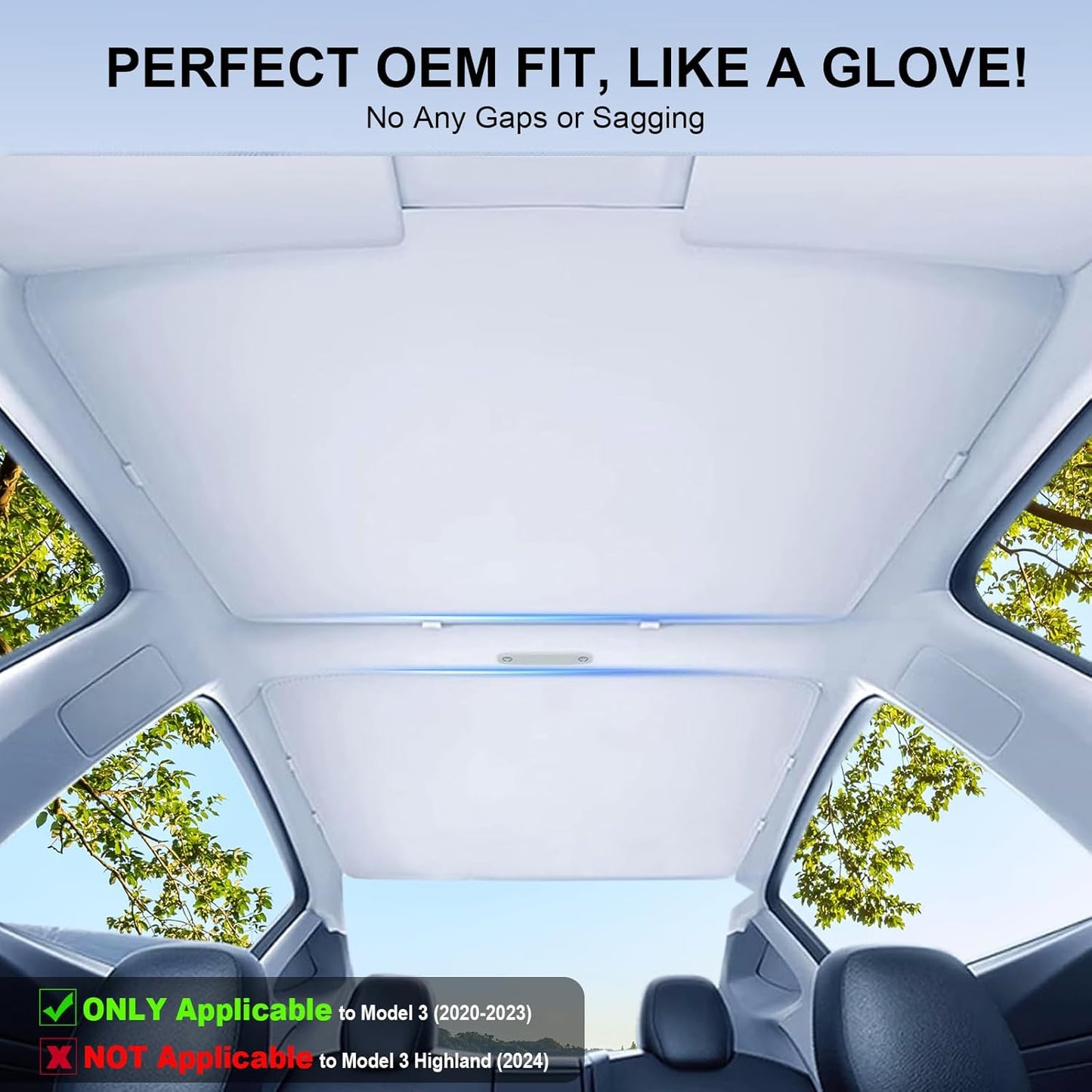 New Version Sunshade Roof for Tesla Model 3【Blocks 99% UV, No Sag Gap!】Premium Shade for Tesla Model 3 Accessories Heat Insulation Keep Cooling Light-Tight Foldable Sunshade for Model 3 2023 2022 2021
