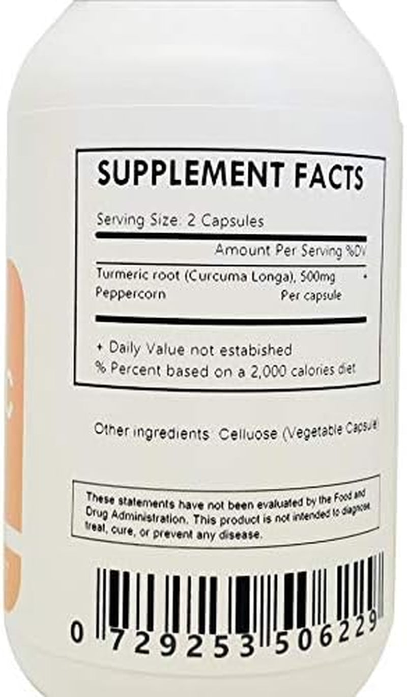 Organic Turmeric Powder and Peppercorn 60 Capsules 500Mg Each (Tumeric - Curcuma Longa) TLBH