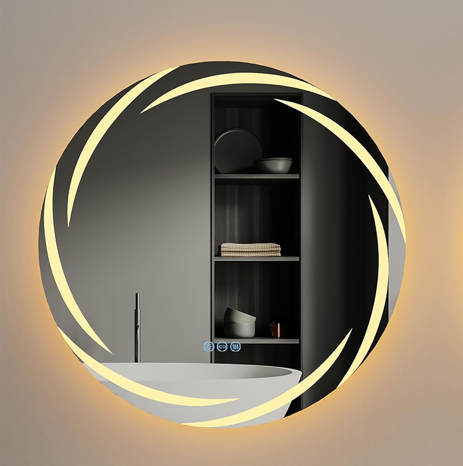 round LED Bathroom Mirror: 24” Circle Lighted Dimmable Wall Mounted Vanity Mirror with Bright Backlit - Smart Mirror anti Fog with Touch Switch for Restroom Bedroom Living Room