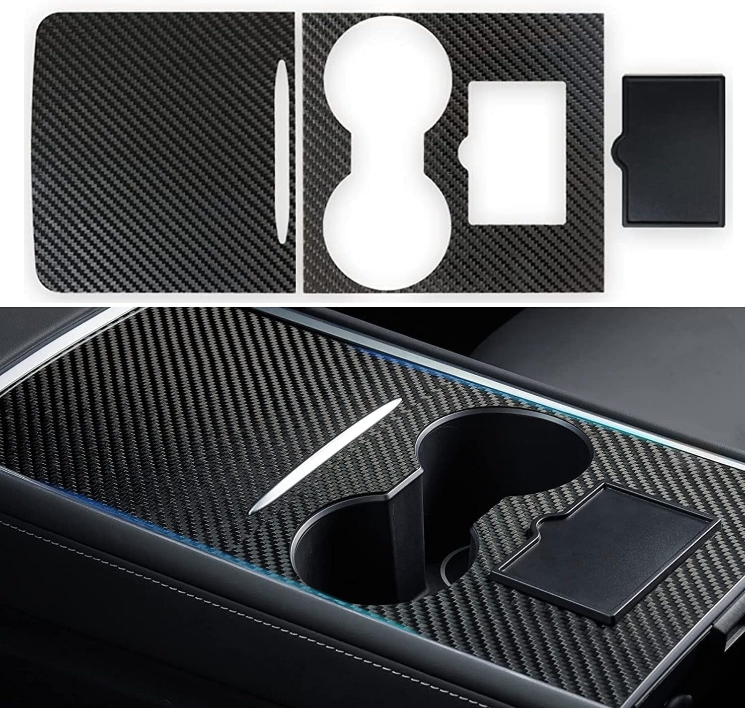 2016-2020 Tesla Model 3 Model Y Center Console Wrap Cover Kit, Non-Trace Remove Center Console Protector Accessories, Premium ABS Material. (Matte Carbon Fiber)