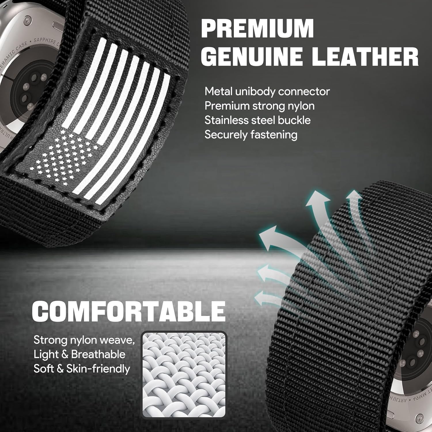Magnetic Leather Bands Compatible and Rugged Nylon Band with Apple Watch Combination Set