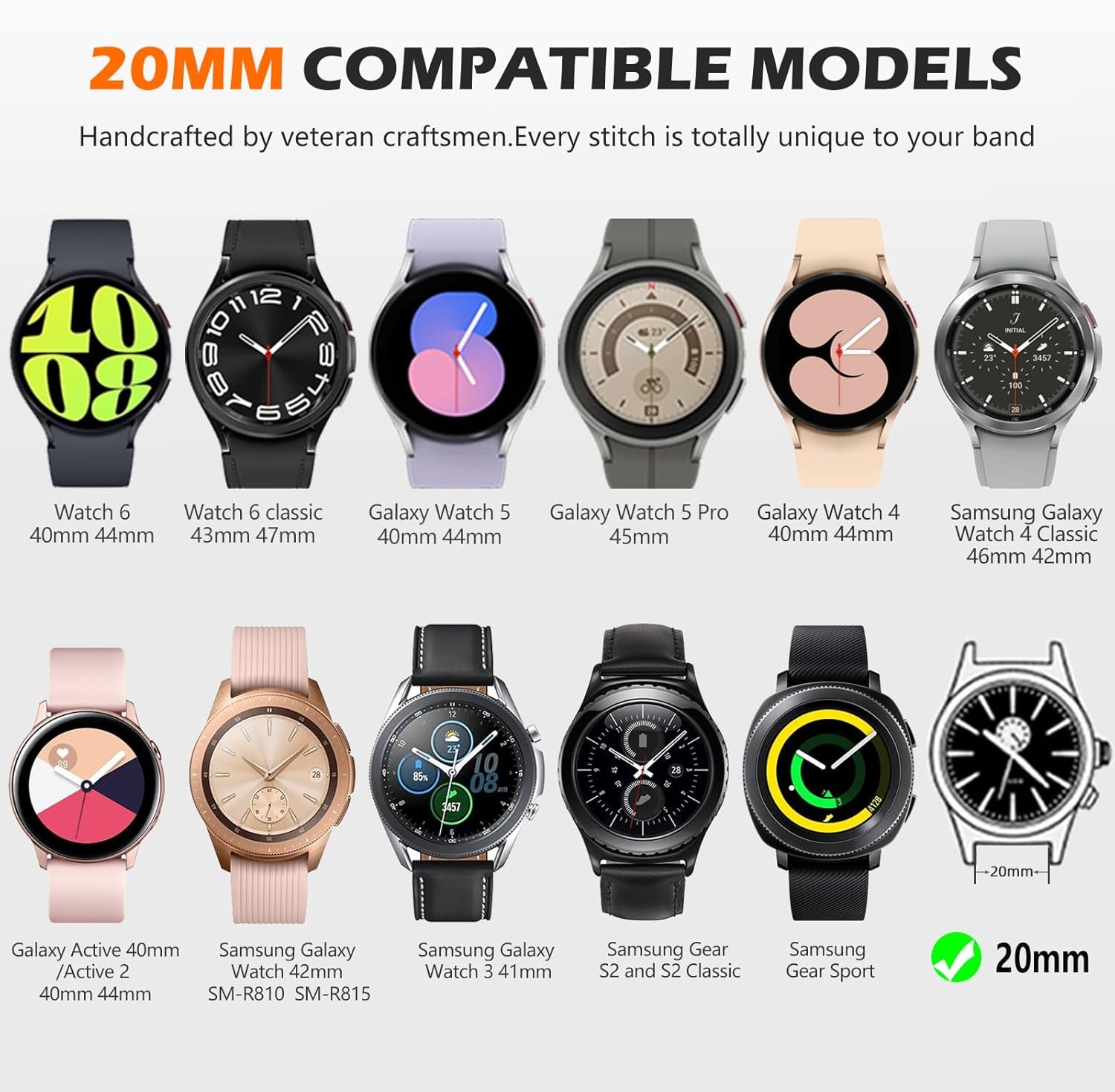 Nylon Band Compatible with Samsung Galaxy Watch 6 5 4 44Mm 40Mm/Galaxy Watch 5 Pro Band 45Mm/Galaxy Watch 6 & 4 Classic Band 47Mm 43Mm 46Mm 42Mm/Active 2, 20Mm Soft Elastic Sport Loop Strap