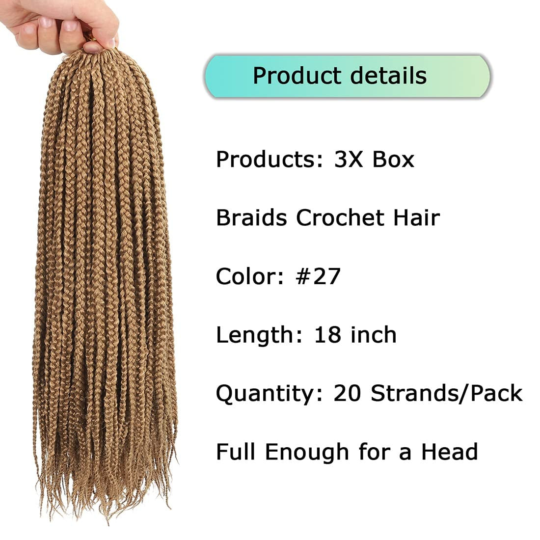 Crochet Box Braids Hair Pre Looped Goddess Box Braids Crochet Braiding Hair 7 Packs Crochet Box Braids 3X Box Braids Crochet Hair (18 Inch, #27)