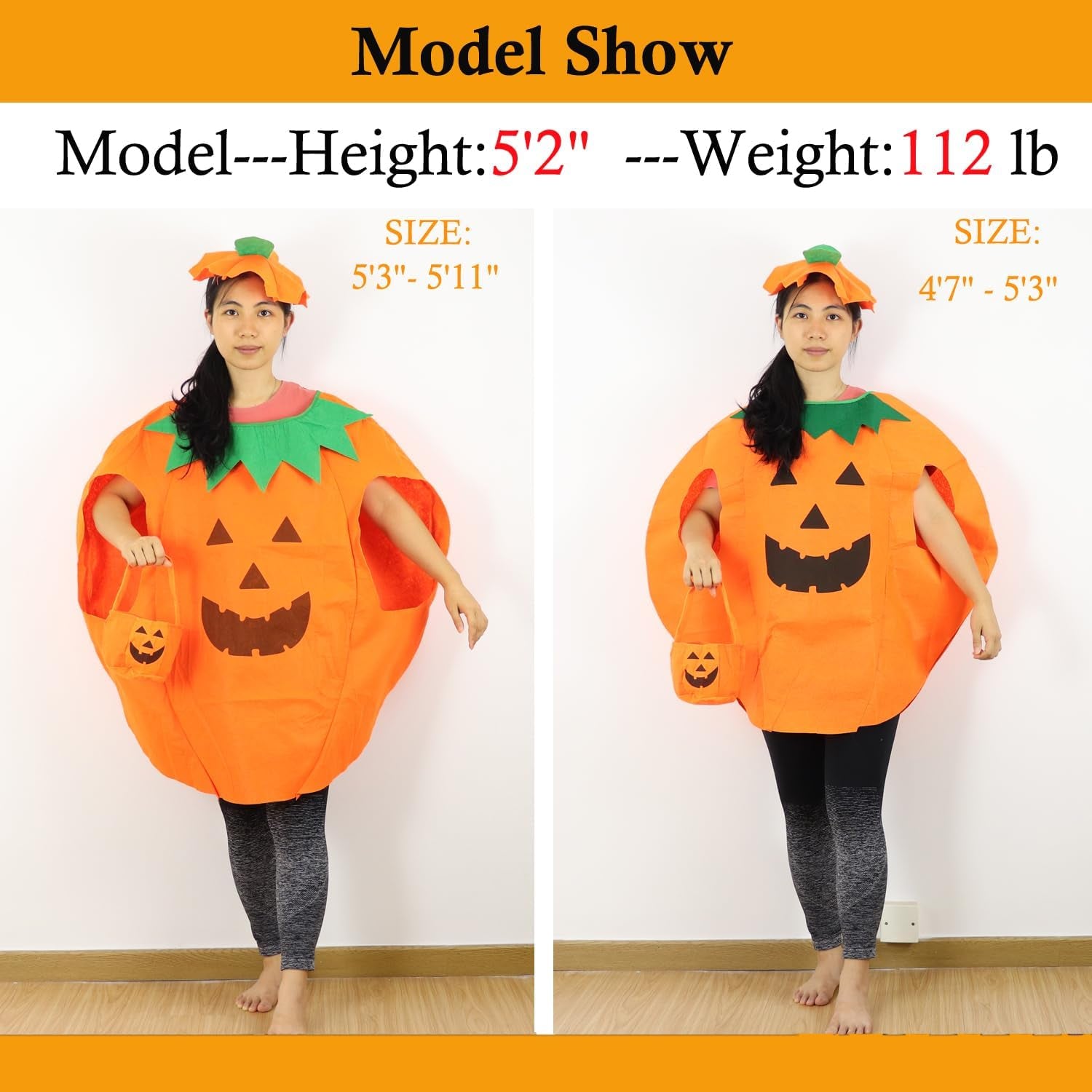 Adult Pumpkin Costume,3Pcs Halloween Unisex Pumpkin Cosplay Party Clothes with a Hat,A Bag