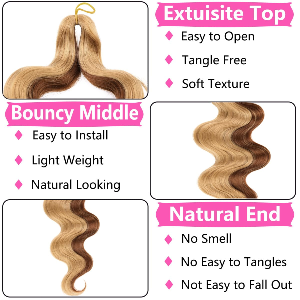 9 Packs Body Wave Braiding Hair 10 Inch Pre Feathered Short Bouncy Wavy Braiding Hair French Curls Wavy Crochet Braids Ocean Deap Twist Synthetic Hair Extensions for Boho Box Braids(27M30#)