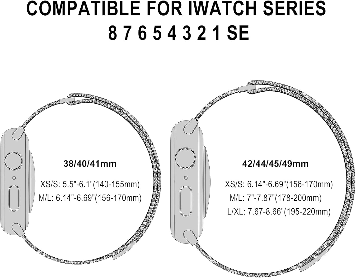 Magnetic Loop Band Compatible with Apple Watch S9/8/7/6/5/4/3 38/40/41/42/44/45/49Mm, Ultra 1/2 49MM, Classy Stainless Steel Metal Mesh Strap Fit Iwatch SE, Women Men