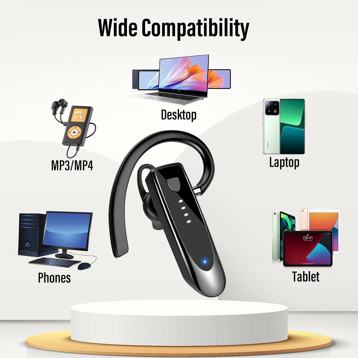 Bluetooth Earpiece, Bluetooth 5.4 Wireless Handsfree Headset with Microphone, 20Hrs Call Time Bluetooth Headset, 180 Hrs Standby Time Headset for Business/Trucker/Driver, Bright Black TRUCK DRIVER