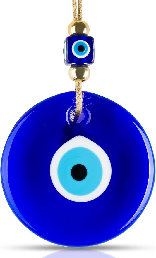 X-Large Evil Eye Wall Decor 5.2'' Blue Glass Turkish Greek Nazar Amulet Good Luck & Protection Charm - Handmade Hanging Ornament for Home,Office, Garden, Door - Ojo Turco