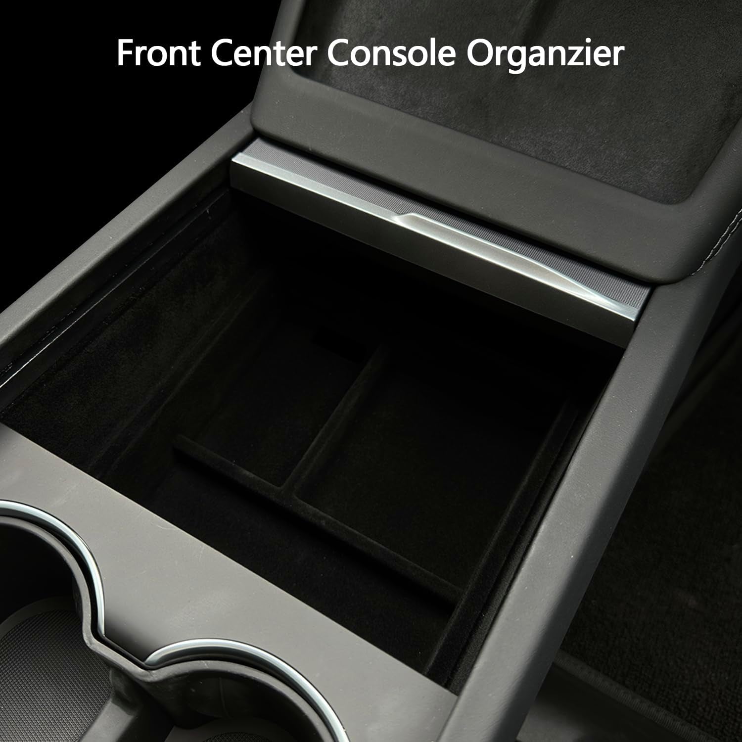 Center Console Organizer for Tesla Model 3 Highland 2024 Cup Holder Insert Flocked Armrest Storage Box Tray New Model 3 Highland Interior Accessories, 3PCS