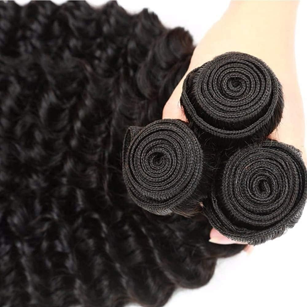 Human Hair Bundles 10Inch 1 Bundles 12A Brazilian Deep Wave 1 Single Bundles Human Hair 100% Unprocessed Virgin Remy Wet and Wavy Deep Weave Bundles Hair Weft Extensions Natural Black