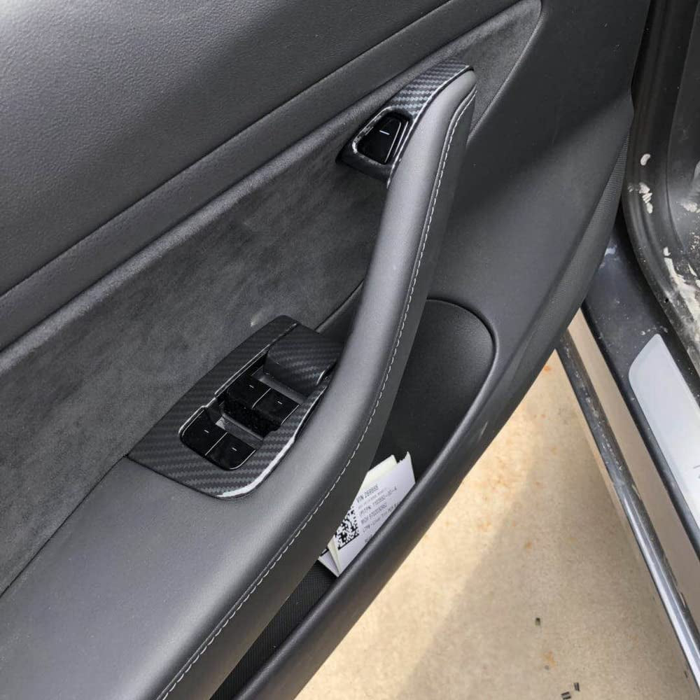 Carbon Fiber Interior Door Window Switch Panel Cover Trim Decoration Accessories for Tesla Model 3 2017-2023/Model Y 2020-2023