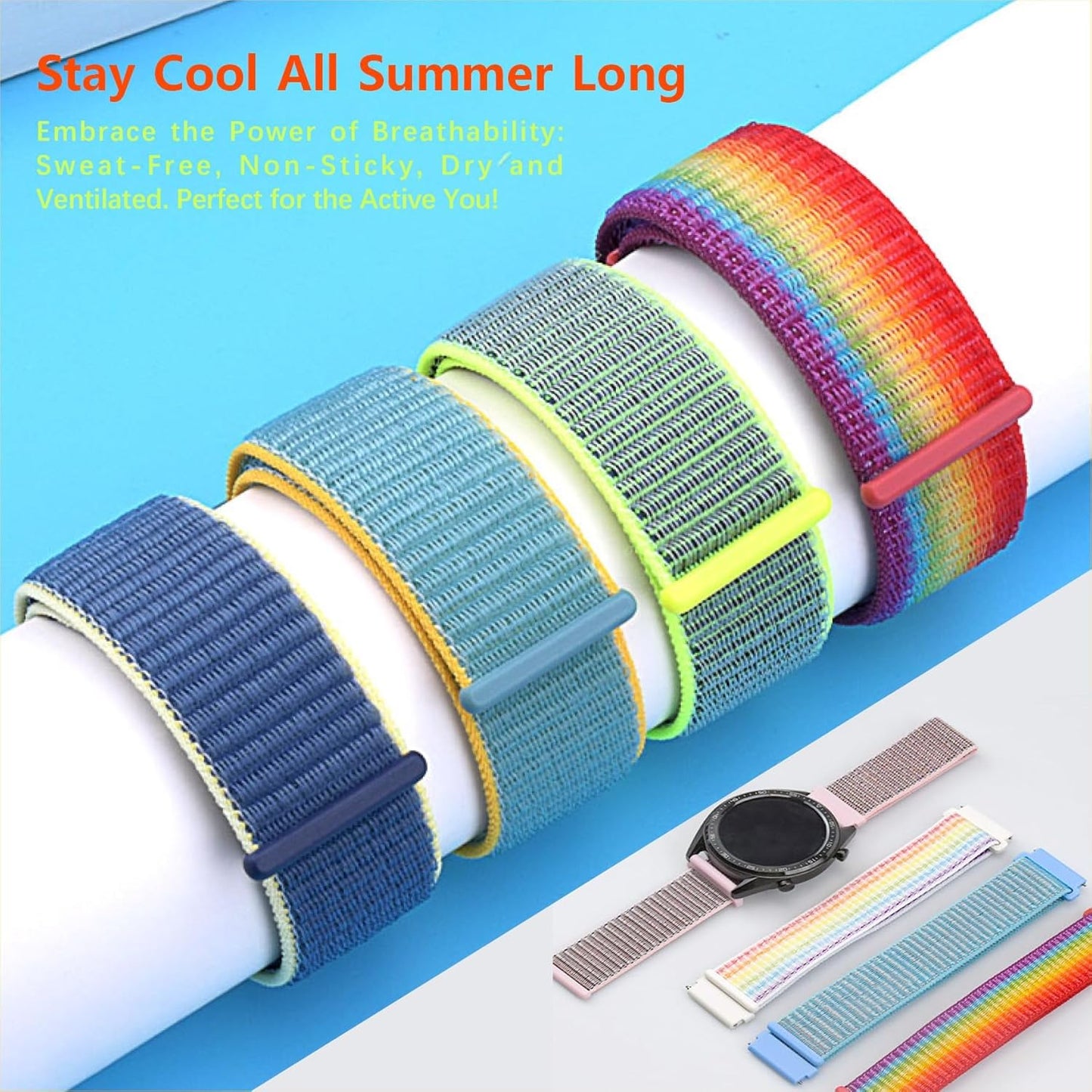 22Mm Quick Release Nylon Sport Loop Watch Bands,Breathable Sport Watch Strap