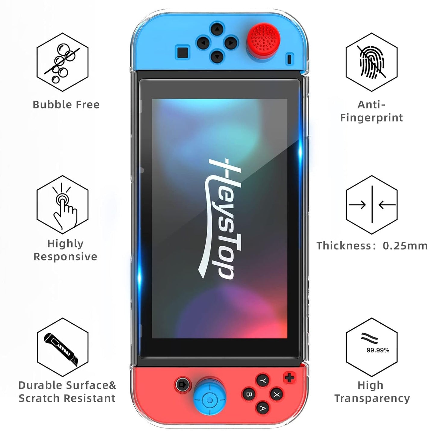 Switch Case Compatible with Nintendo Switch, 9 in 1 Switch Accessories Kit with Carrying Case, Dockable Protective Case, HD Screen Protector and 6Pcs Thumb Grips Caps