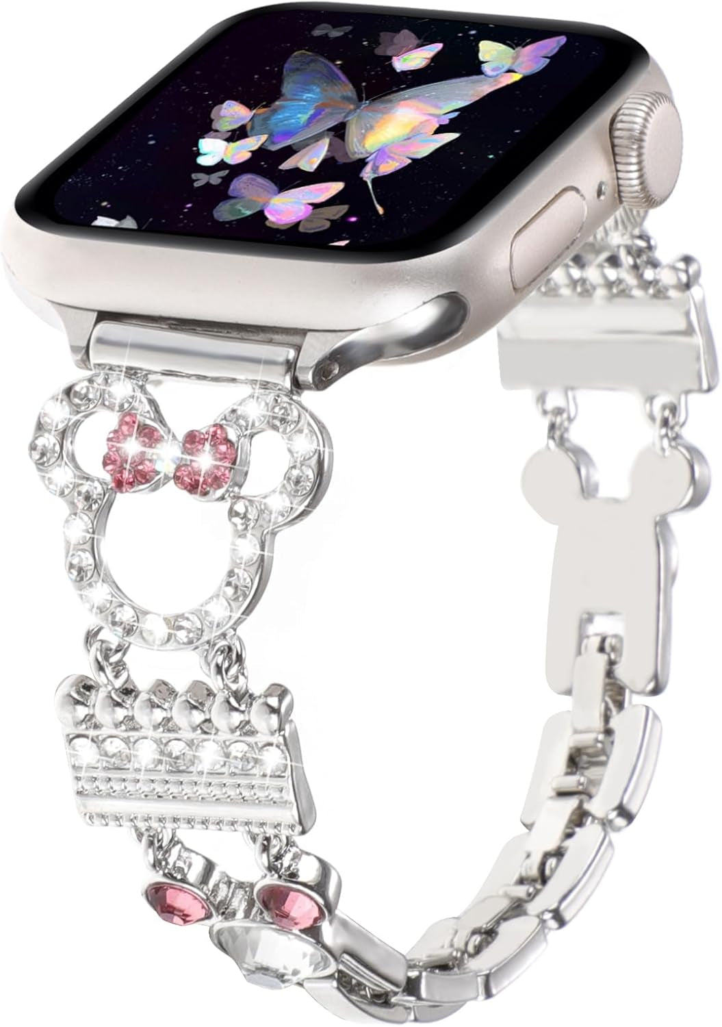 Bling Bracelet Band Compatible with Apple Watch Bands for Women 46Mm 40Mm 41Mm 38Mm 44Mm 45Mm 42Mm 49Mm, Cute Cartoon Dressy Jewelry Charm Metal Strap for Iwatch Ultra 2 Series 10/9/8/7/6/5/4/3/2/1/SE