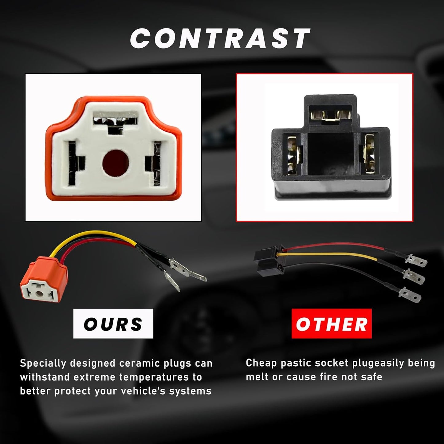2 PCS H4 HB2 9003 Wiring Harness Headlight Socket, 16AWG Ceramic Headlight Connector, Pigtail Socket Female Plug, Headlight Fog Light Retrofit Car Accessories for Truck Boat