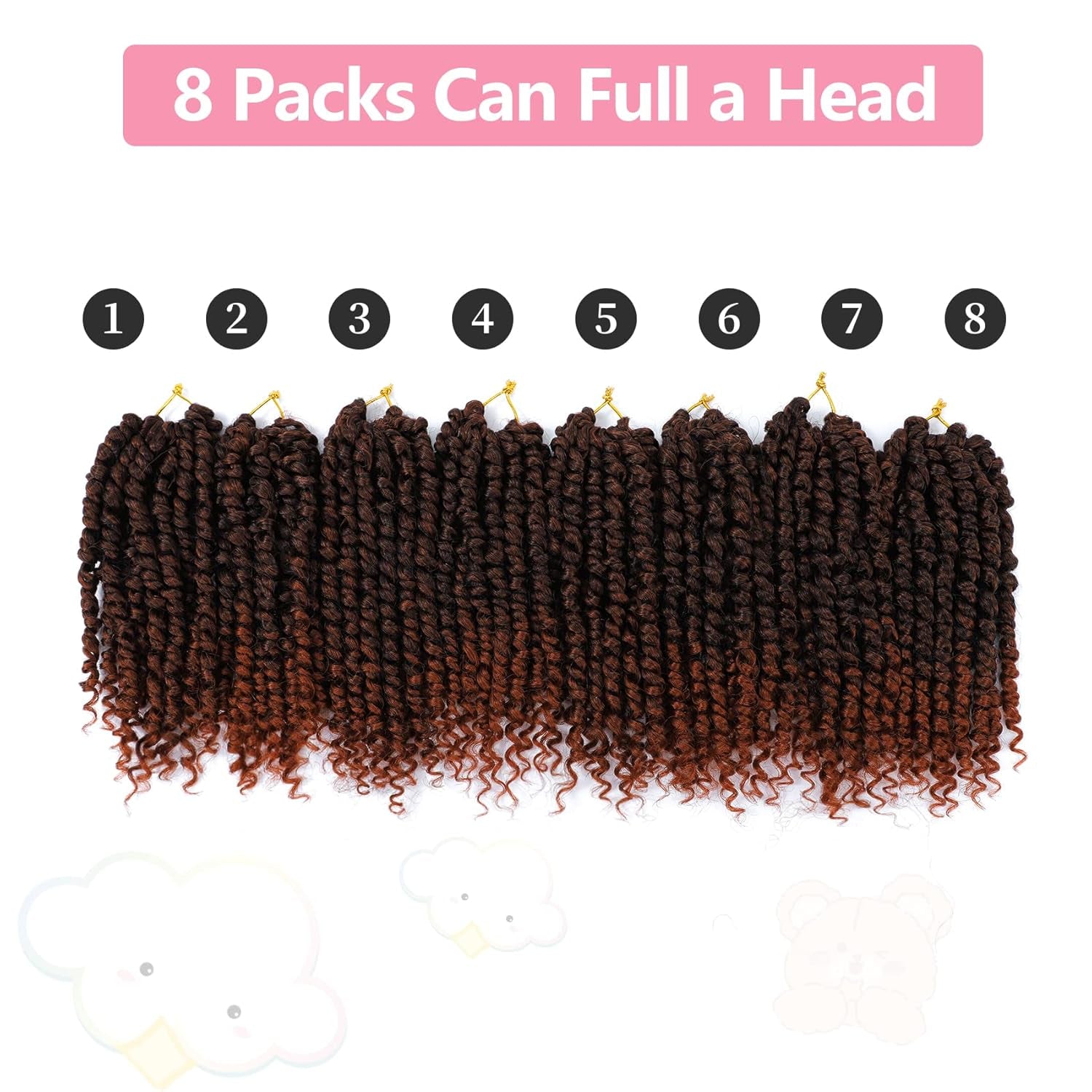 Passion Twist Hair 8 Inch, 8 Packs Passion Twist Crochet Hair for Black Women, Prelooped Crochet Twist Hair with Curly Ends (8Inch, T350#)