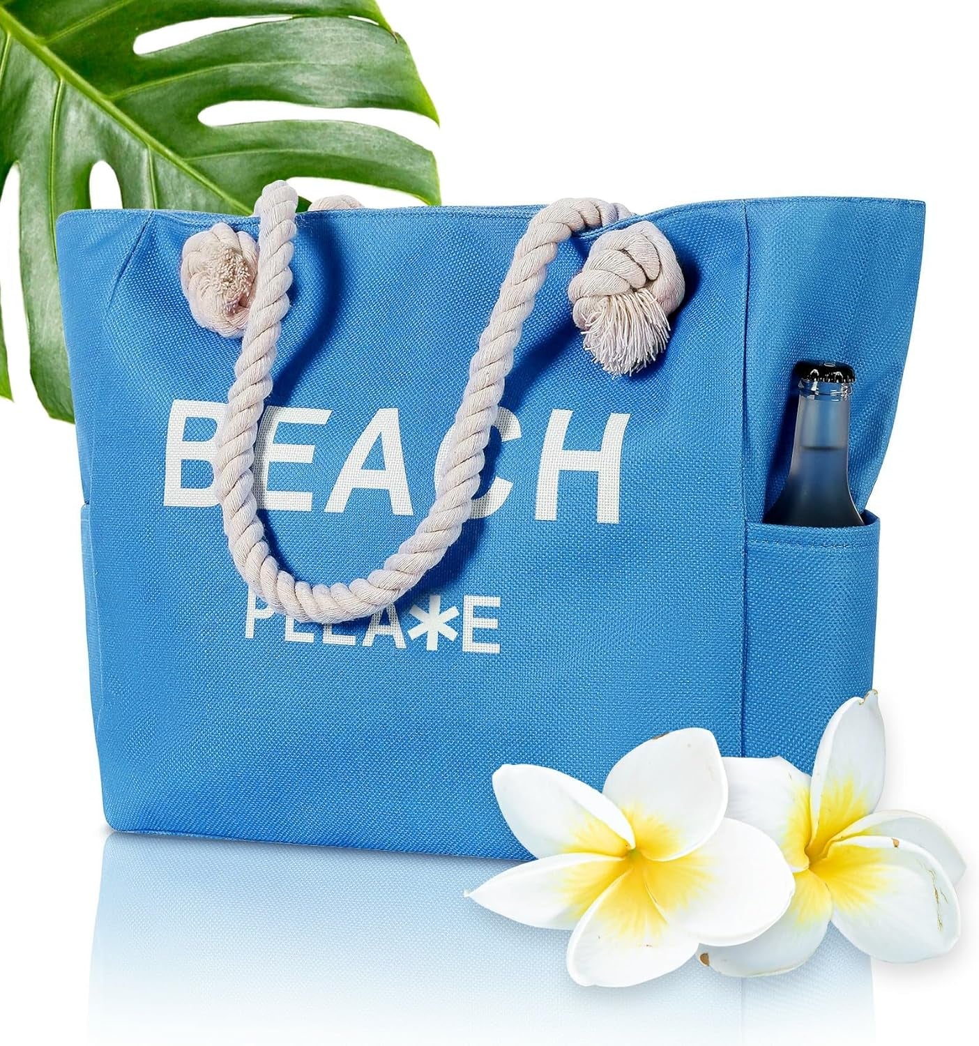 Large Canvas Beach Tote Bag with Zipper Women Swim, Travel, Shopping, Gym and Beach Holiday Cruise Essentials