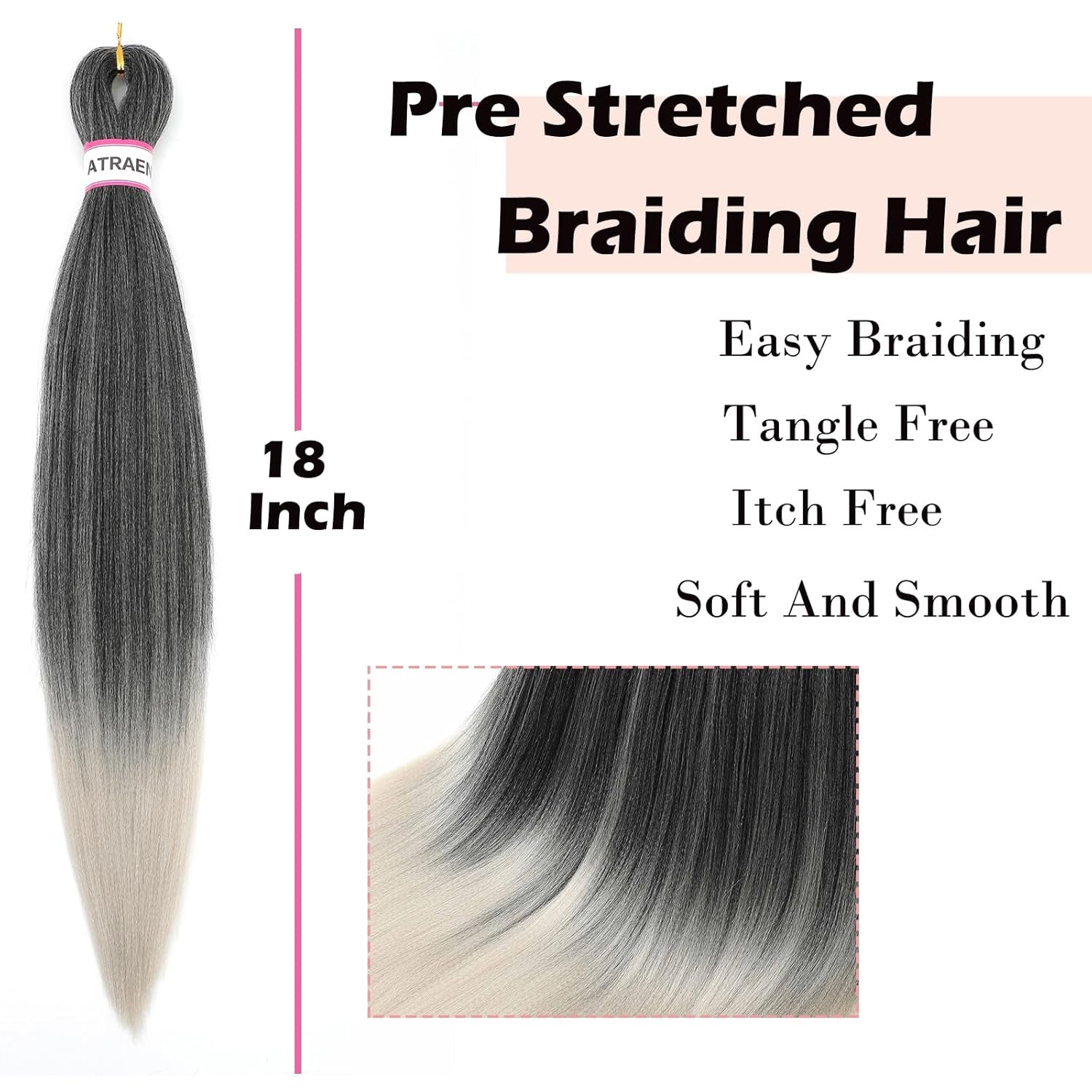 Ombre Silver Pre Stretched Braiding Hair-18 Inch Braiding Hair,Yaki Texture Prestretched Crochet Braids,Itch Free Hot Water Setting
