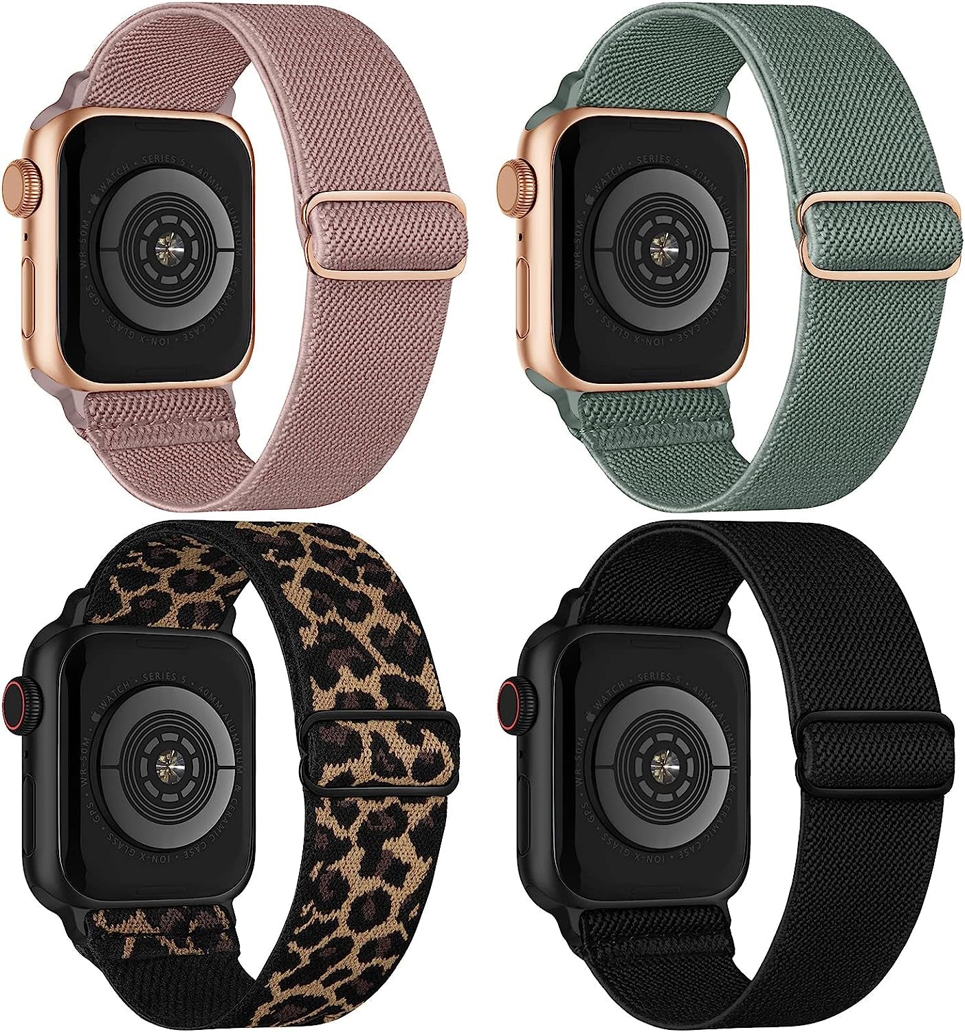 4 Pack Stretchy Solo Loop Compatible with Apple Watch Band 38Mm 40Mm 41Mm 42Mm 44Mm 45Mm 49Mm Women Men, Sport Nylon Elastic Straps Soft Braided Wristbands for Iwatch Series 9 8 7 6 5 4 3 2 1 Ultra SE