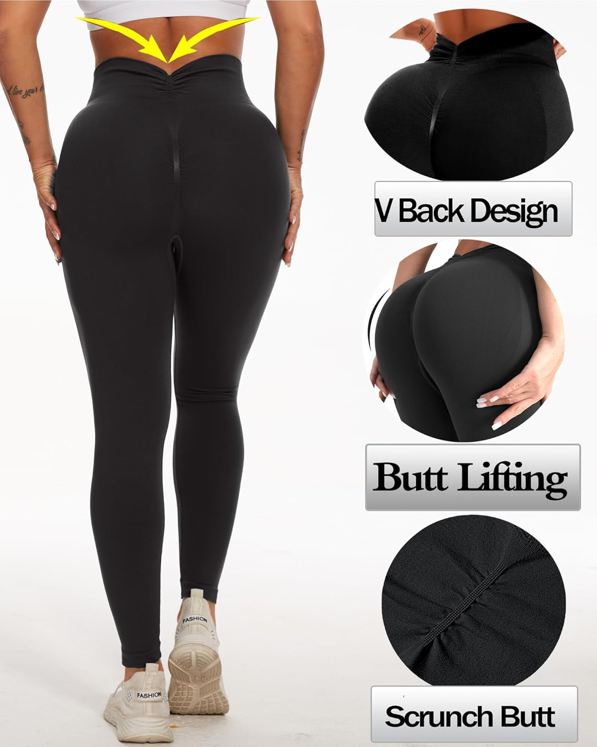 V Back Scrunch Butt Leggings for Women Butt Lifting Workout Leggings High Waisted Yoga Pants Booty Gym Tights