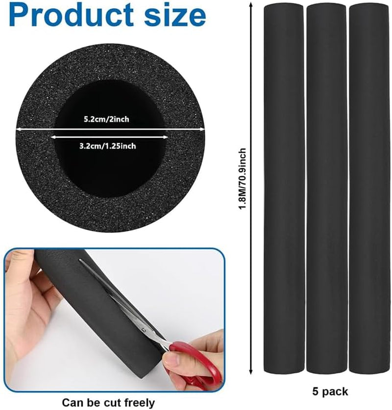 5 Pack Pipe Insulating Foam Tube 1.25 Inch by 6 Ft Foam Tubing Water Pipe Covers with PVC Tape High Density Freeze Protection Rubber Pipe Wrap - Soft and Bendable - Preventing Pipes from Freezing