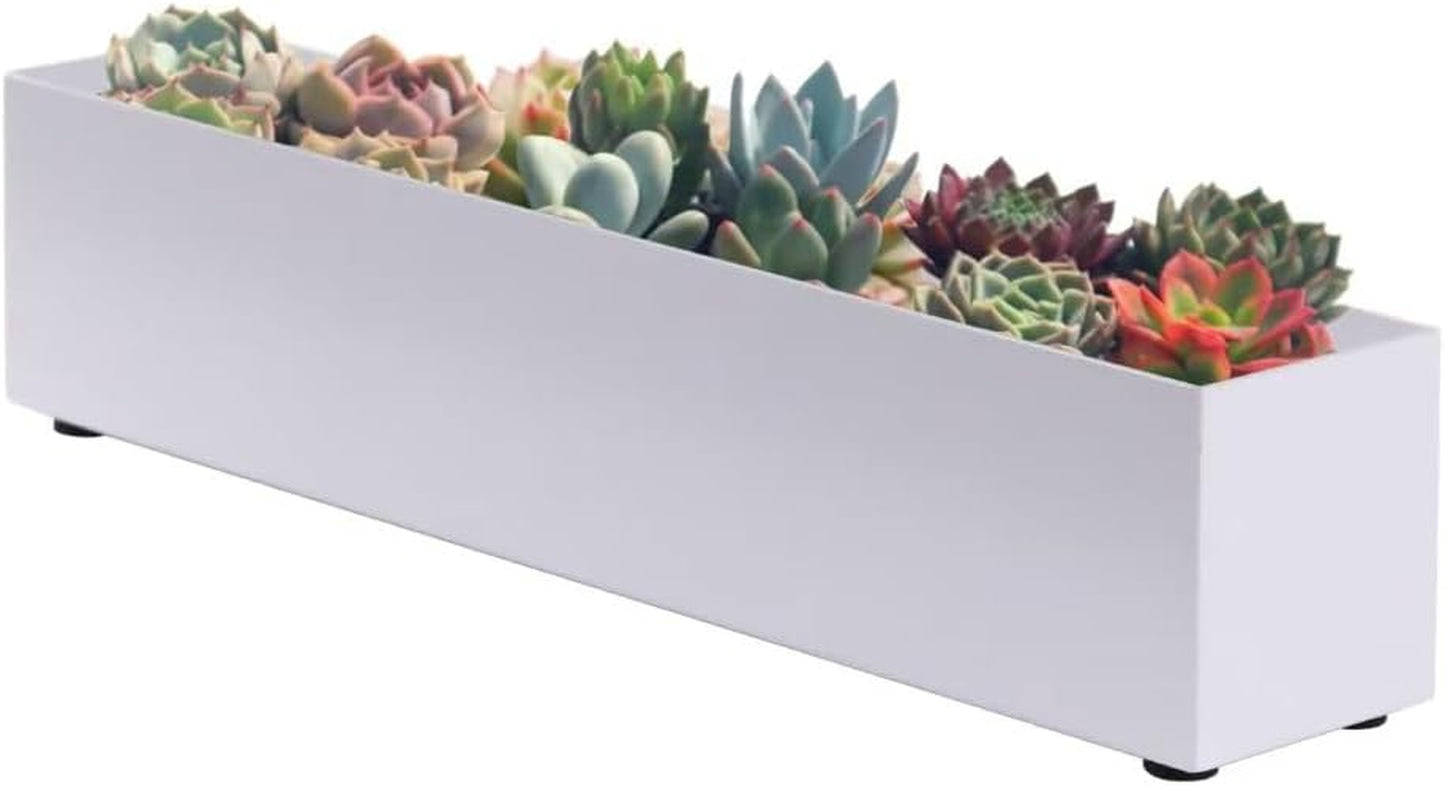 Window Sill Planter Box Trough Rectangle Planter Long Window Planters Modern Galvanized Steel Succulent Planter White 16 in Metal Windowsill Pot for Indoor Plants Herb Table Home Outdoor