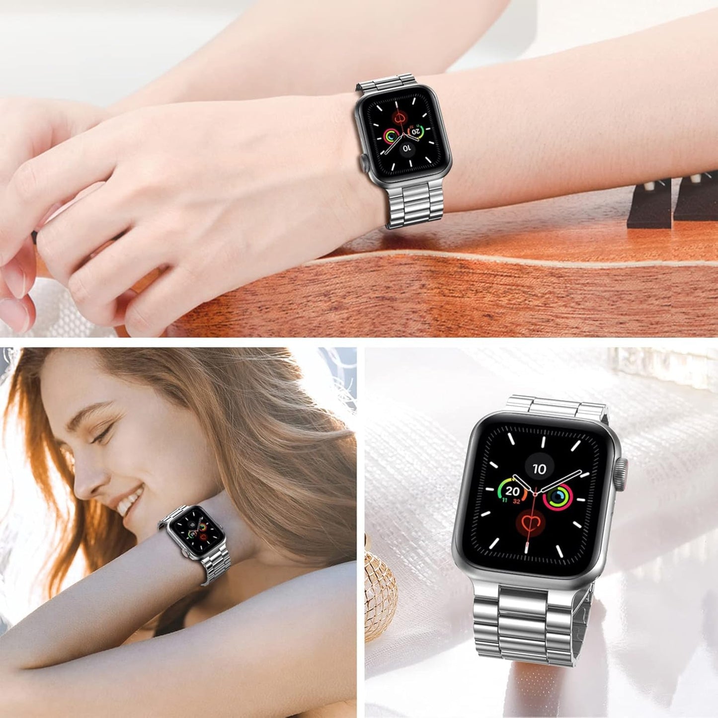 Stainless Steel Apple Watch Band for Apple Watch 49Mm 45Mm 44Mm 42Mm 41Mm 40Mm 38Mm, Waterproof Iwatch Band for Iwatch Series 9 8 7 6 5 4 3 2 1 SE Ultra for Women Men