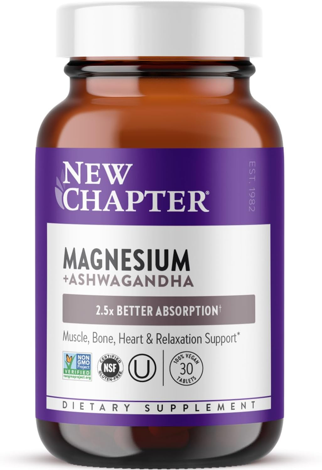 Magnesium + Ashwagandha Supplement, 325 Mg with Magnesium Glycinate, 2.5X Absorption, Muscle Recovery, Heart & Bone Health, Calm & Relaxation, Gluten Free, Non-Gmo - 60 Ct (2 Month Supply) TLBH