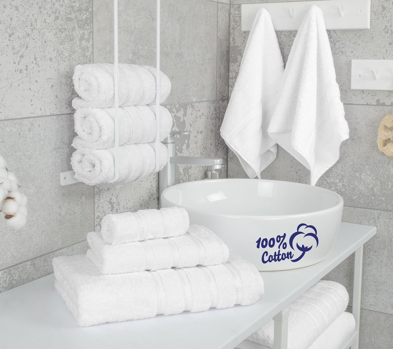Luxury 6 Piece Towel Set, 2 Bath Towels 2 Hand Towels 2 Washcloths, 100% Cotton Turkish Towels for Bathroom, White Towel Sets
